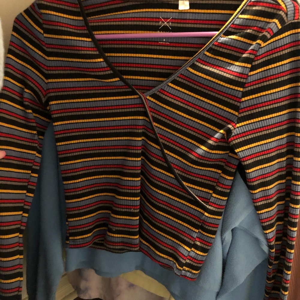 pacsun striped colorful v neck shirt